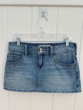 Hollister Light Blue Denim Mini Skirt with Stud Accents